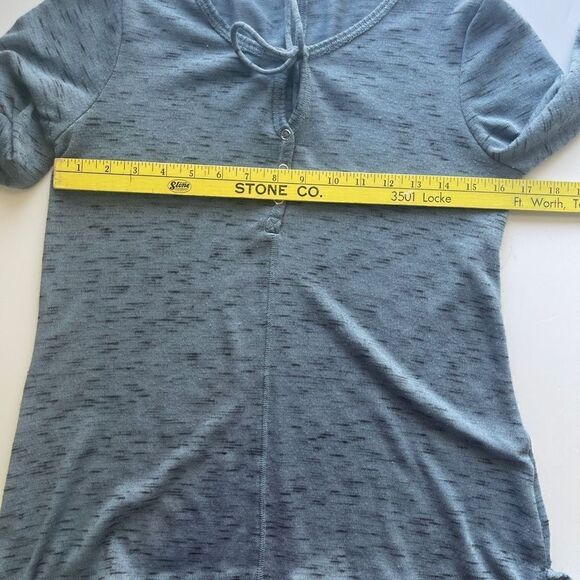 Ultra Flirt Blue Long Sleeve Knit Top with Snaps and Tie Neckline, MD - Picture 5 of 8